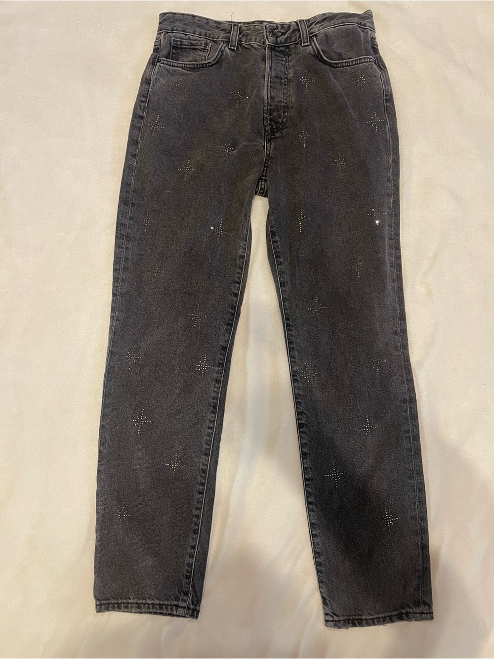 Straight Black Women's Jeans with Subtle Stud Accents